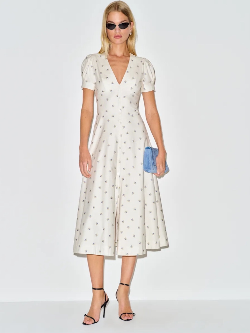 Reformation Ivory Floral V‑Neck Midi Dress